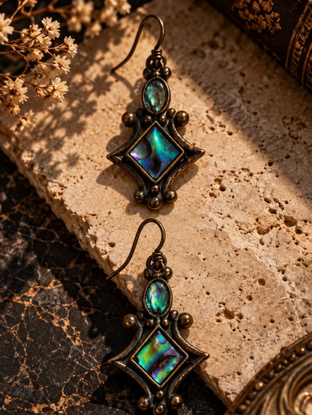 Vintage Style Abalone Shell Dangle Earrings Artisan Boho
